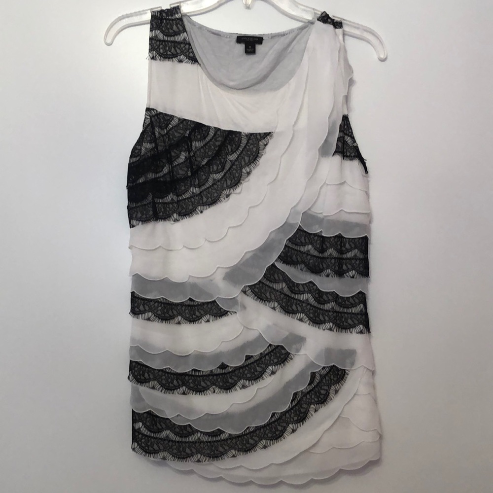 Ann Taylor Black Lace and White Top Size 8